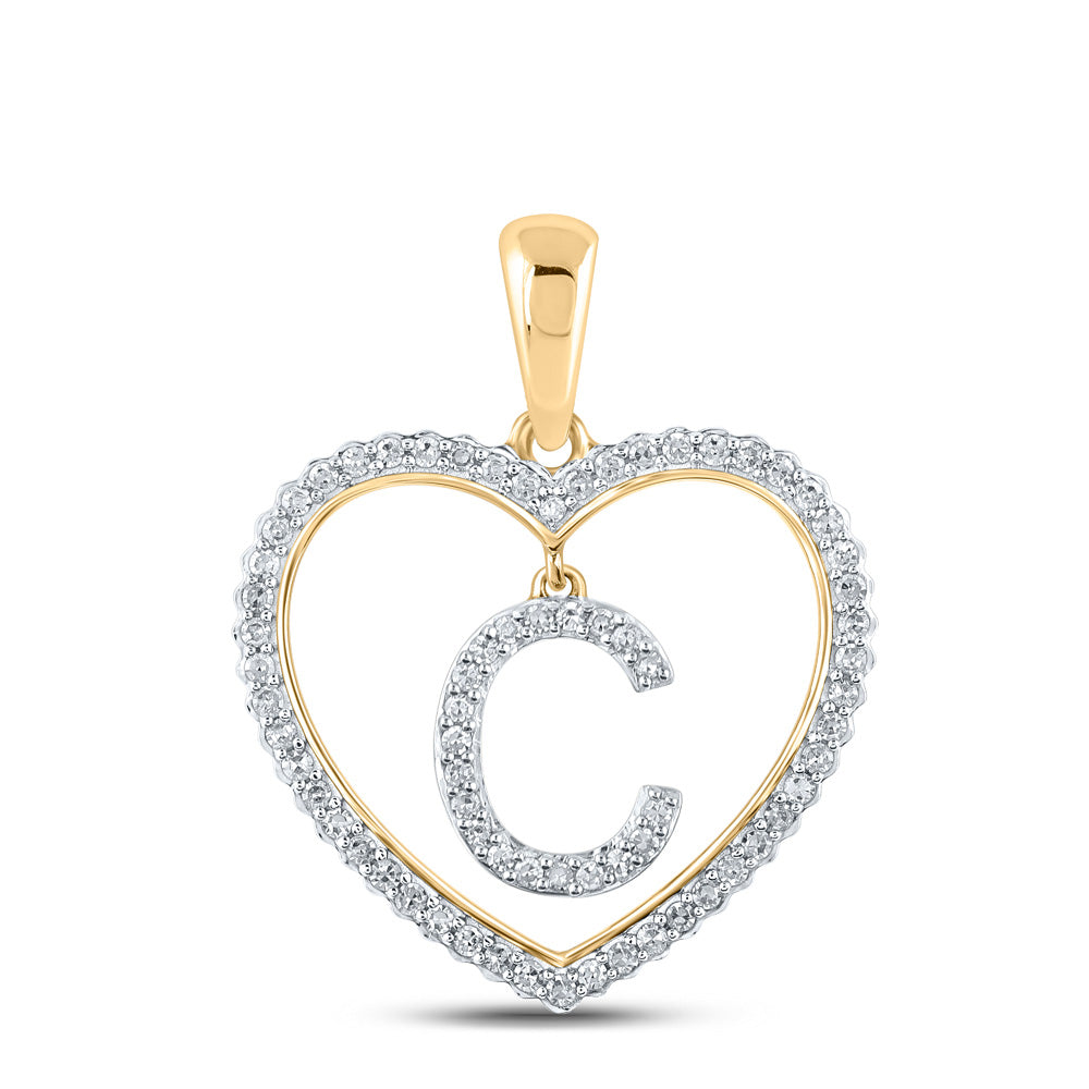 10K Yellow Or White Or Rose Gold Womens Round Diamond Heart C Letter Pendant