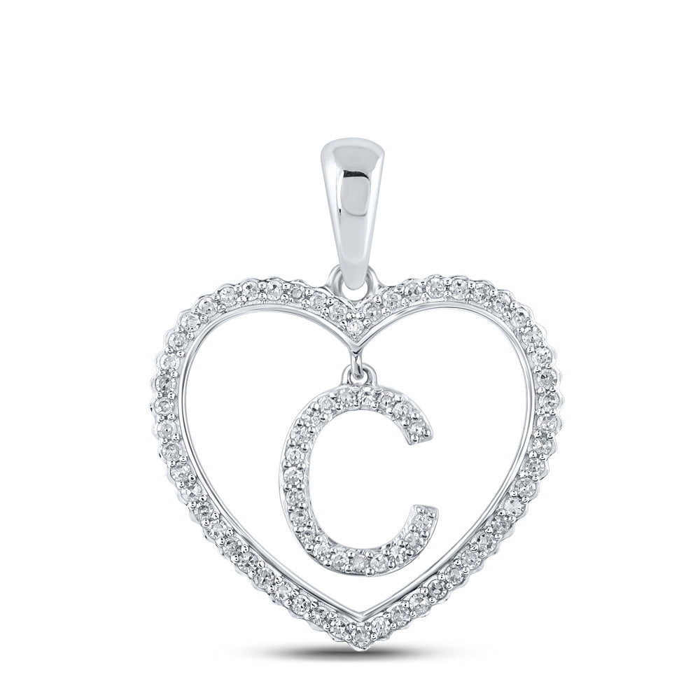 10K Yellow Or White Or Rose Gold Womens Round Diamond Heart C Letter Pendant