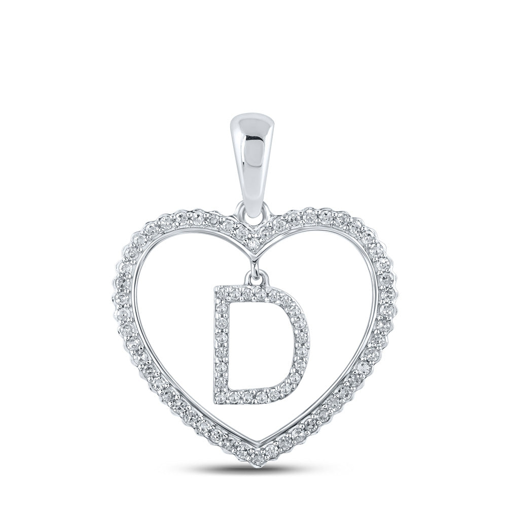 10K Yellow Or White Or Rose Gold Womens Round Diamond Heart D Letter Pendant