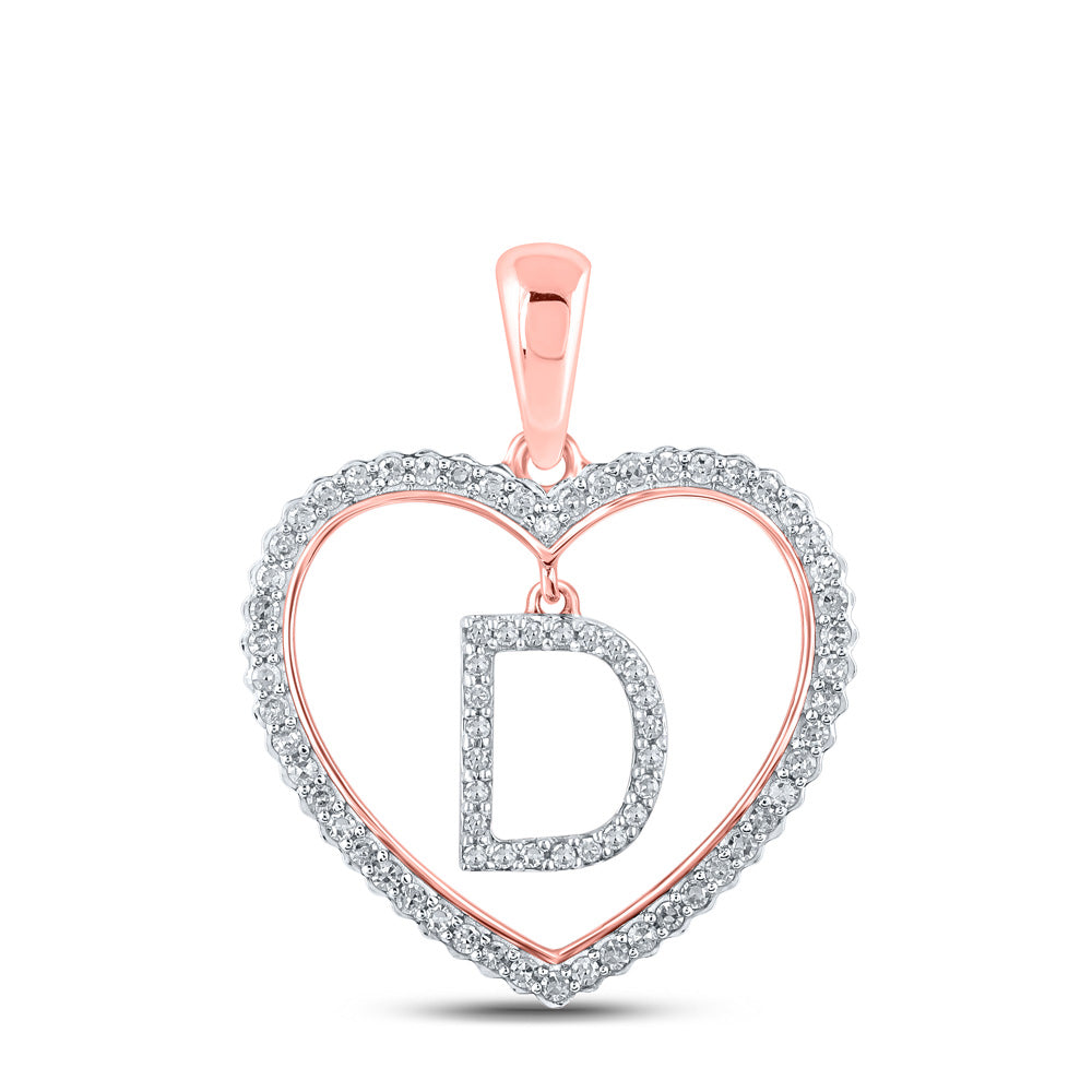 10K Yellow Or White Or Rose Gold Womens Round Diamond Heart D Letter Pendant
