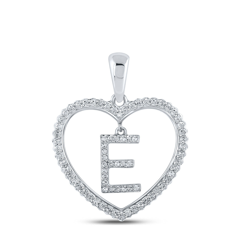 10K Yellow Or White Or Rose Gold Womens Round Diamond Heart E Letter Pendant