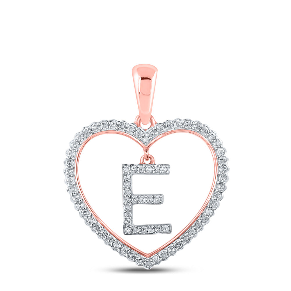 10K Yellow Or White Or Rose Gold Womens Round Diamond Heart E Letter Pendant