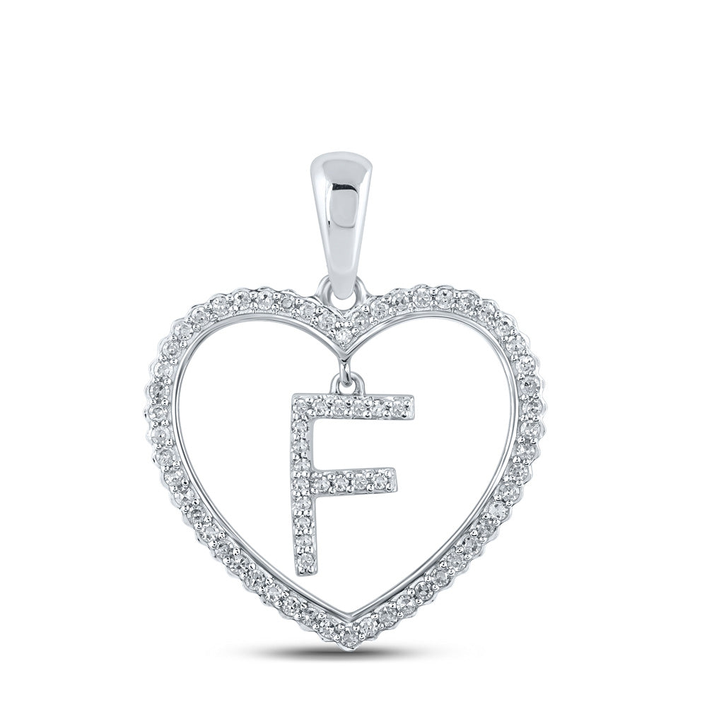 10K Yellow Or White Or Rose Gold Womens Round Diamond Heart F Letter Pendant