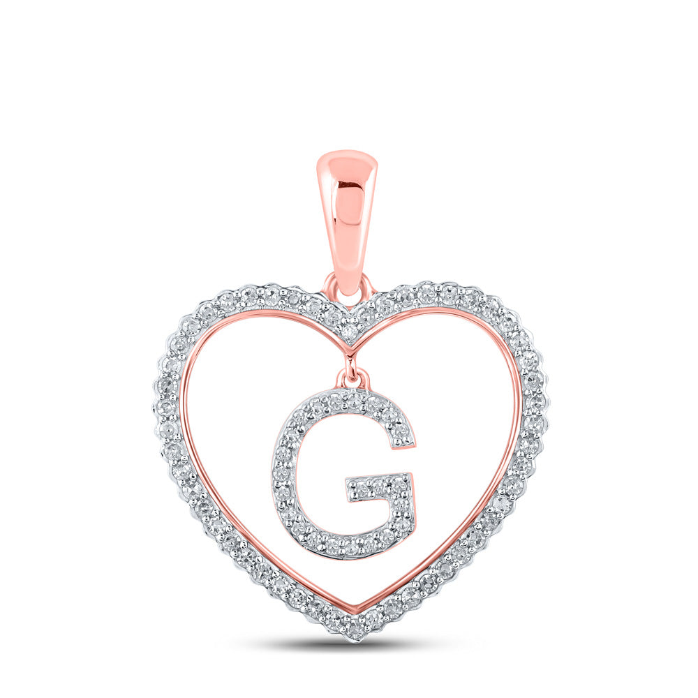 10K Rose Gold Womens Round Diamond Heart Letter Pendant
