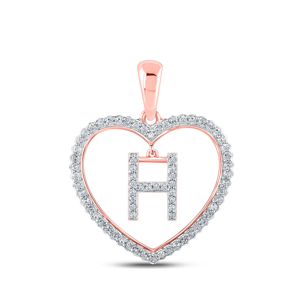 10K Rose Gold Womens Round Diamond Heart Letter Pendant