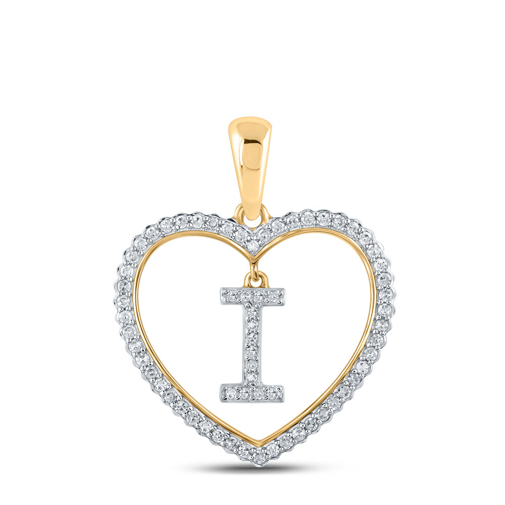 10K Yellow Gold Womens Round Diamond Heart Letter Pendant