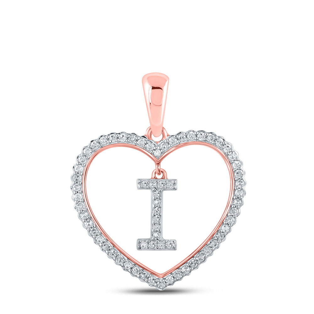 10K Rose Gold Womens Round Diamond Heart Letter Pendant