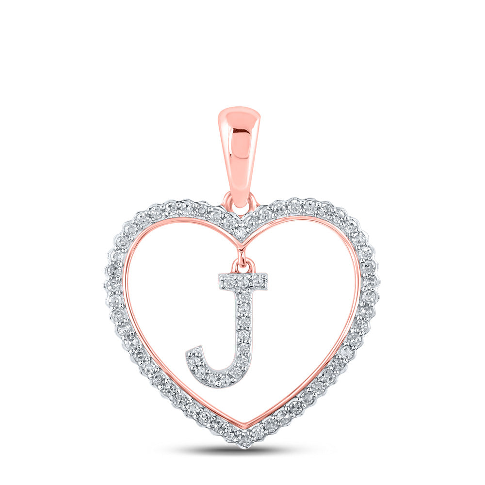 10K Rose Gold Womens Round Diamond Heart Letter Pendant