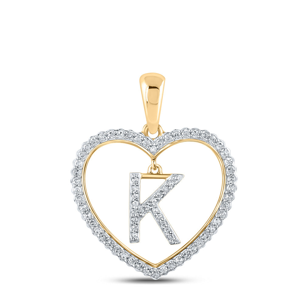 10K Yellow Gold Womens Round Diamond Heart Letter Pendant