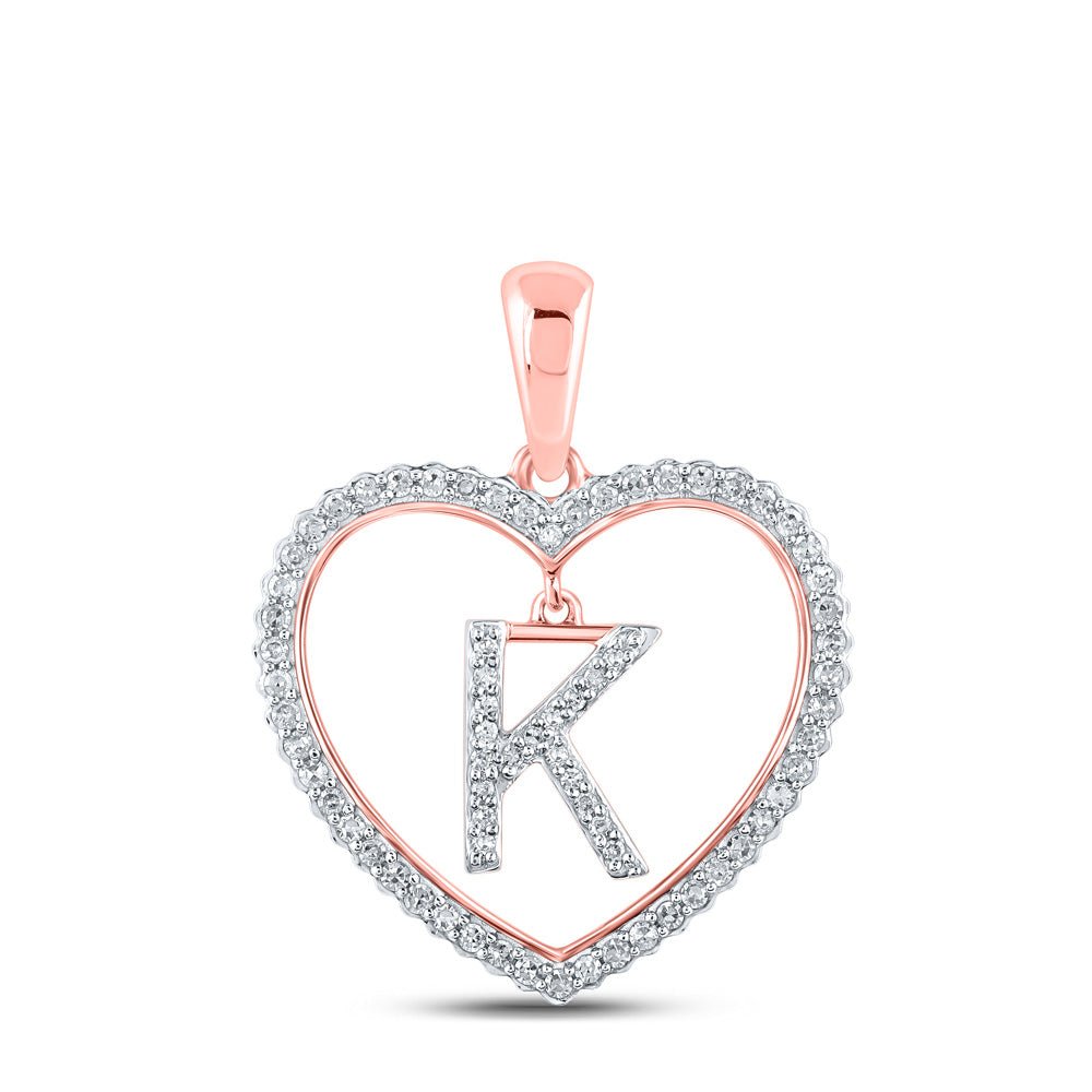 10K Rose Gold Womens Round Diamond Heart Letter Pendant