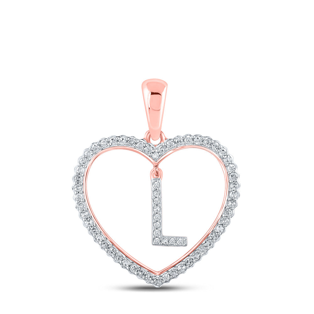 10K Rose Gold Womens Round Diamond Heart Letter Pendant