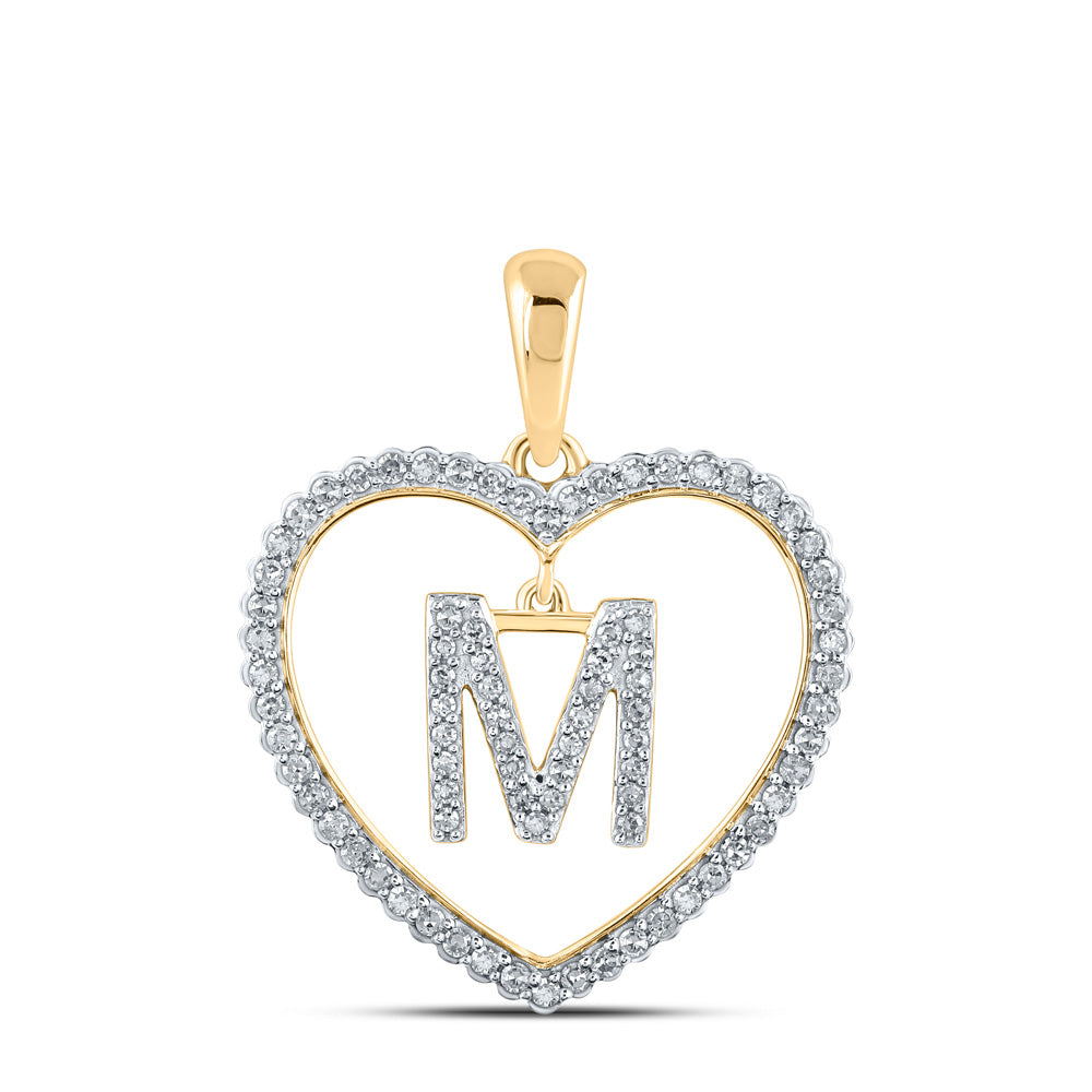 10K Yellow Gold Womens Round Diamond Heart Letter Pendant