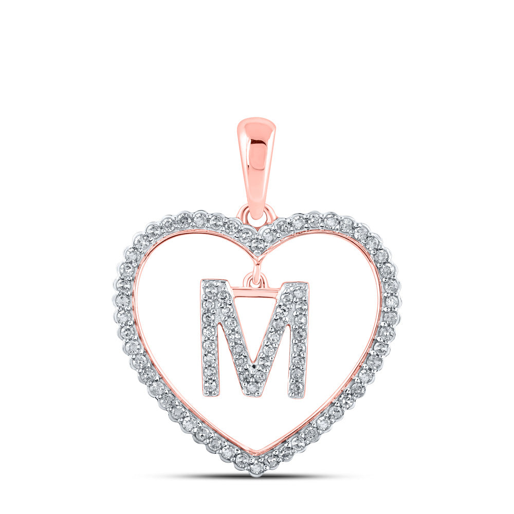 10K Rose Gold Womens Round Diamond Heart Letter Pendant