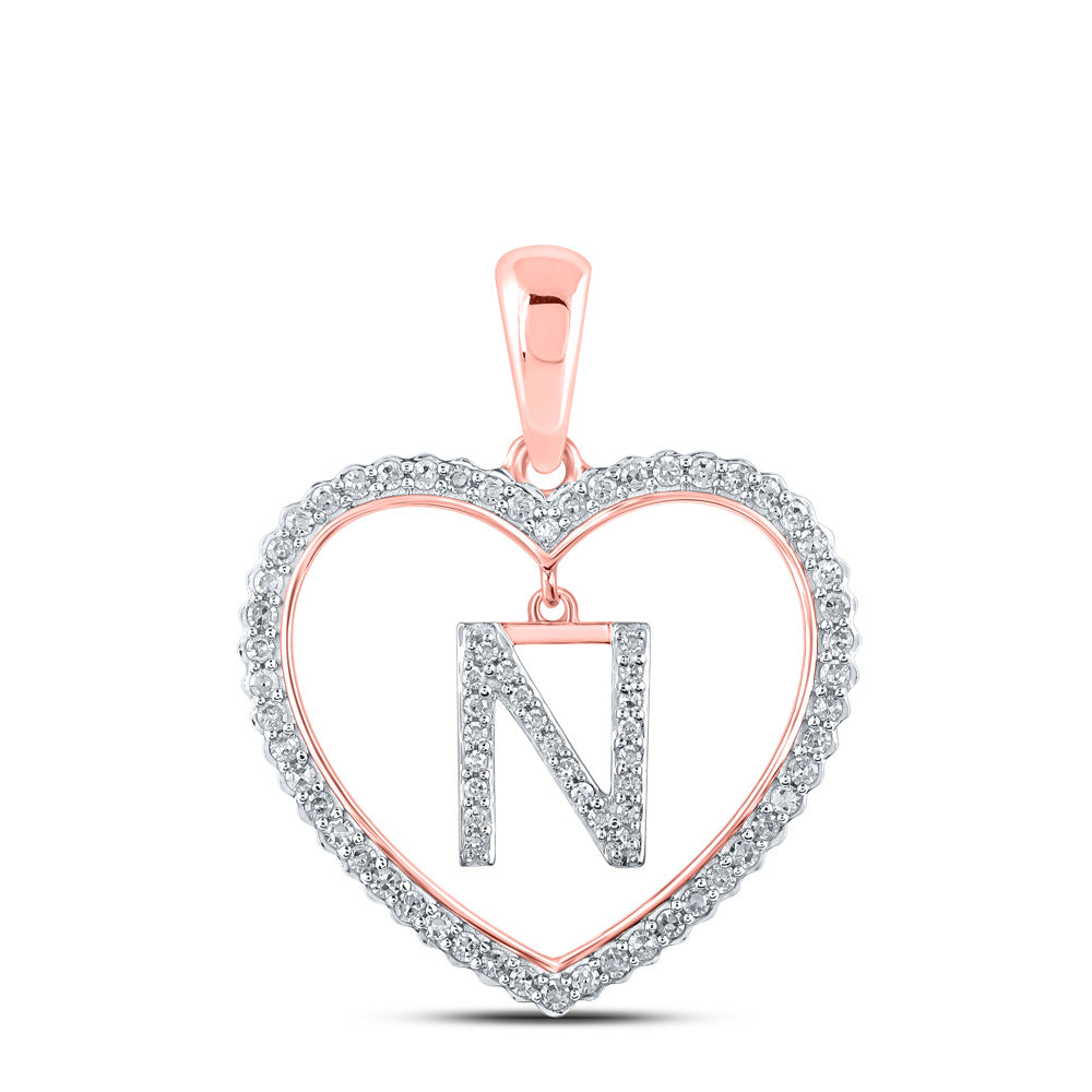 10K Rose Gold Womens Round Diamond Heart Letter Pendant