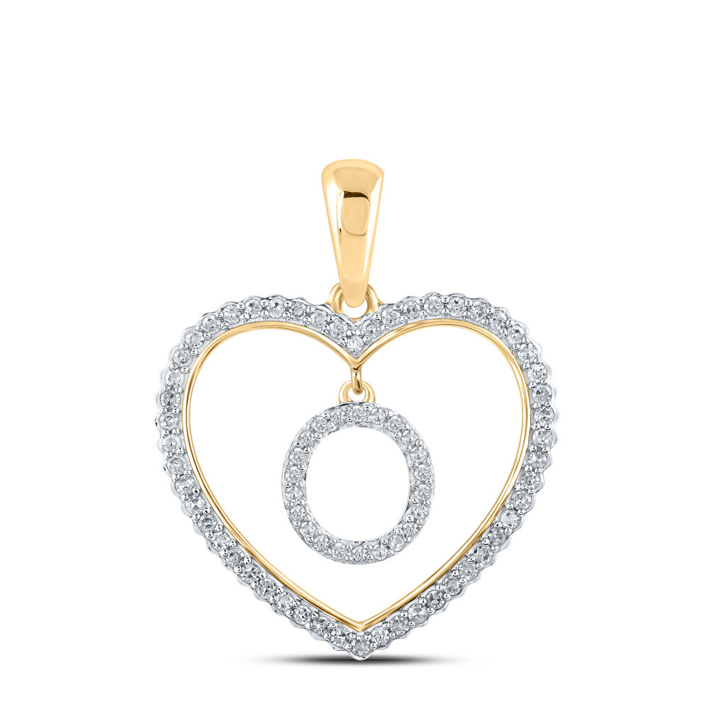 10K Yellow Gold Womens Round Diamond Heart Letter Pendant
