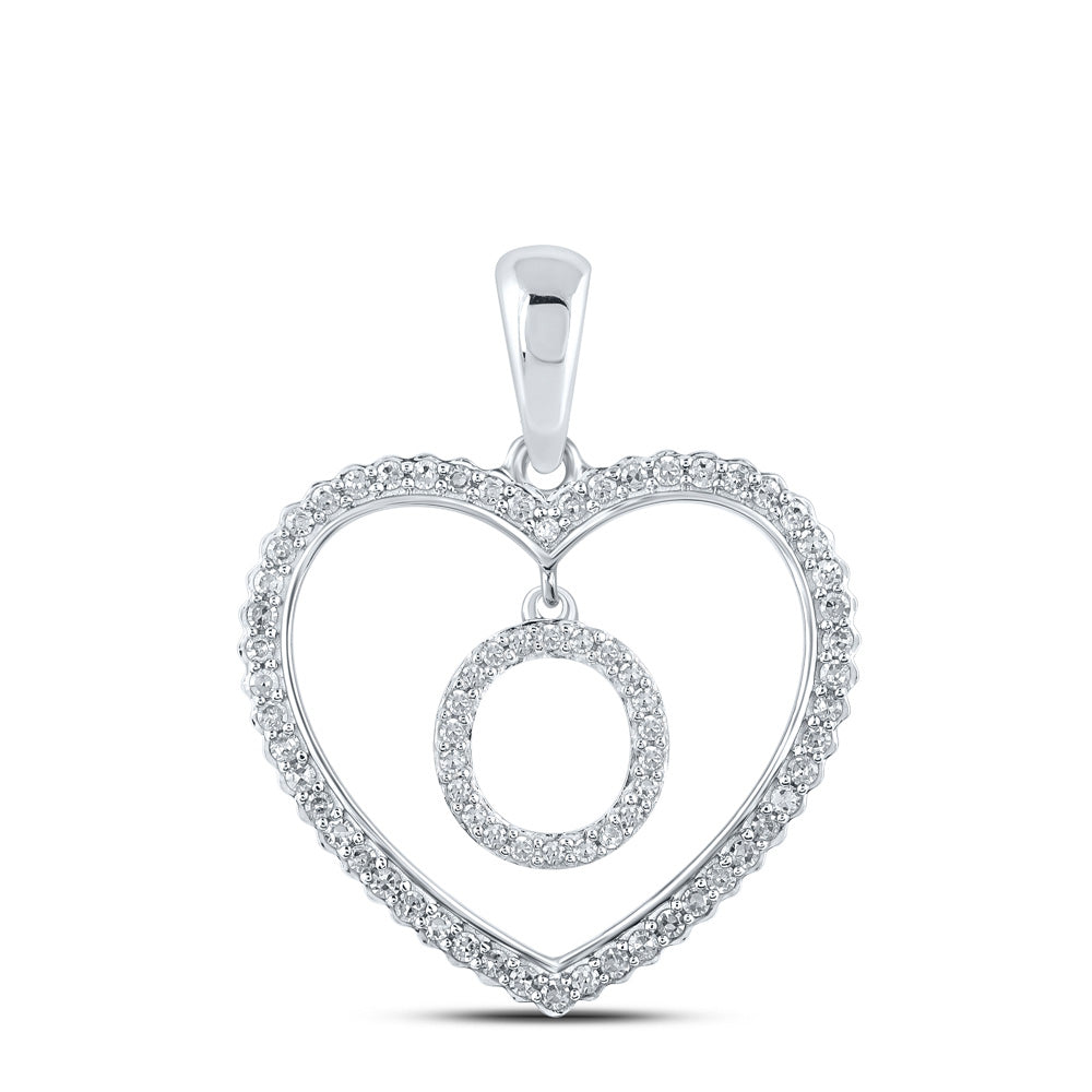 10K White Gold Womens Round Diamond Heart Letter Pendant