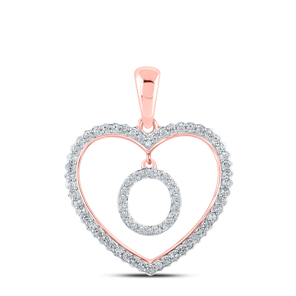 10K Rose Gold Womens Round Diamond Heart Letter Pendant