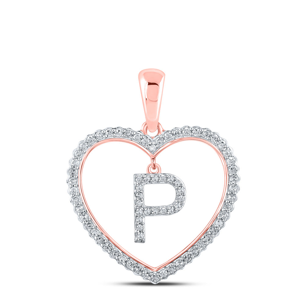 10K Rose Gold Womens Round Diamond Heart Letter Pendant
