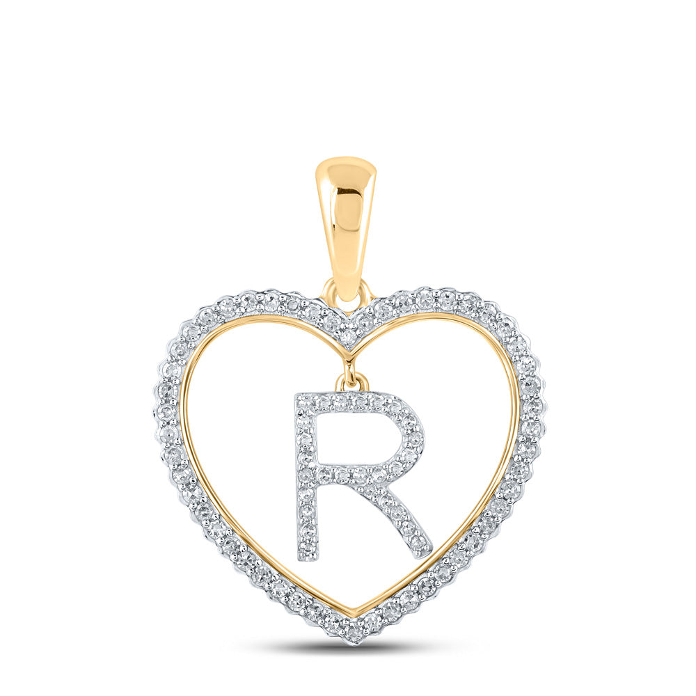10K Yellow Gold Womens Round Diamond Heart Letter Pendant