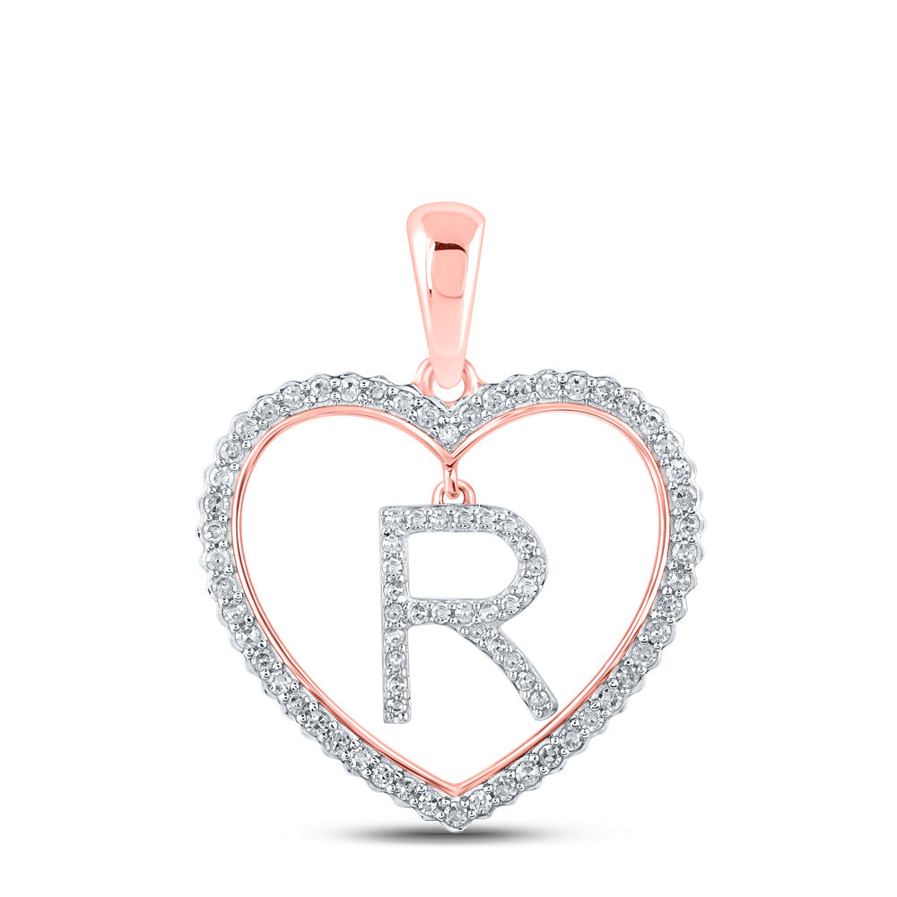 10K Rose Gold Womens Round Diamond Heart Letter Pendant