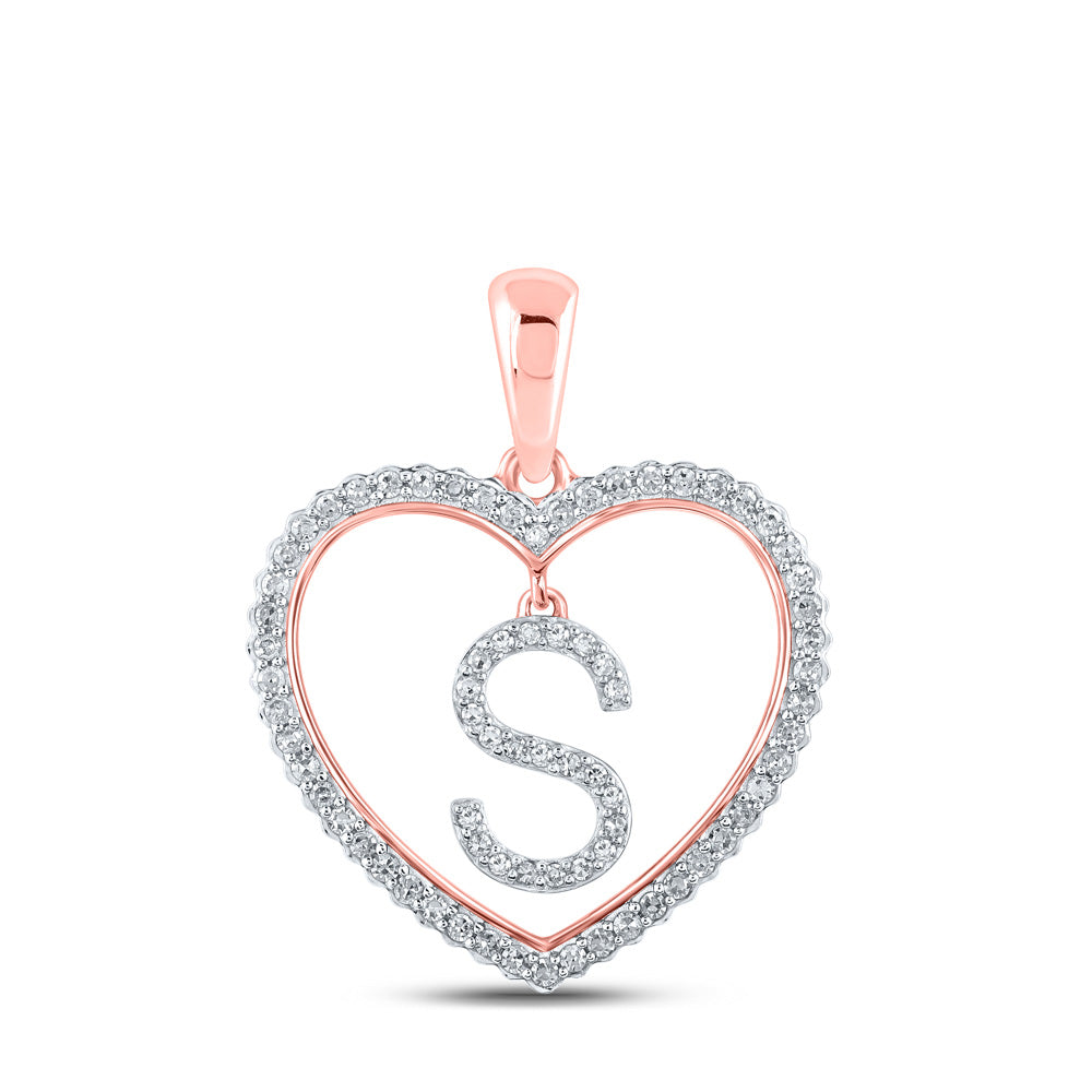 10K Rose Gold Womens Round Diamond Heart Letter Pendant