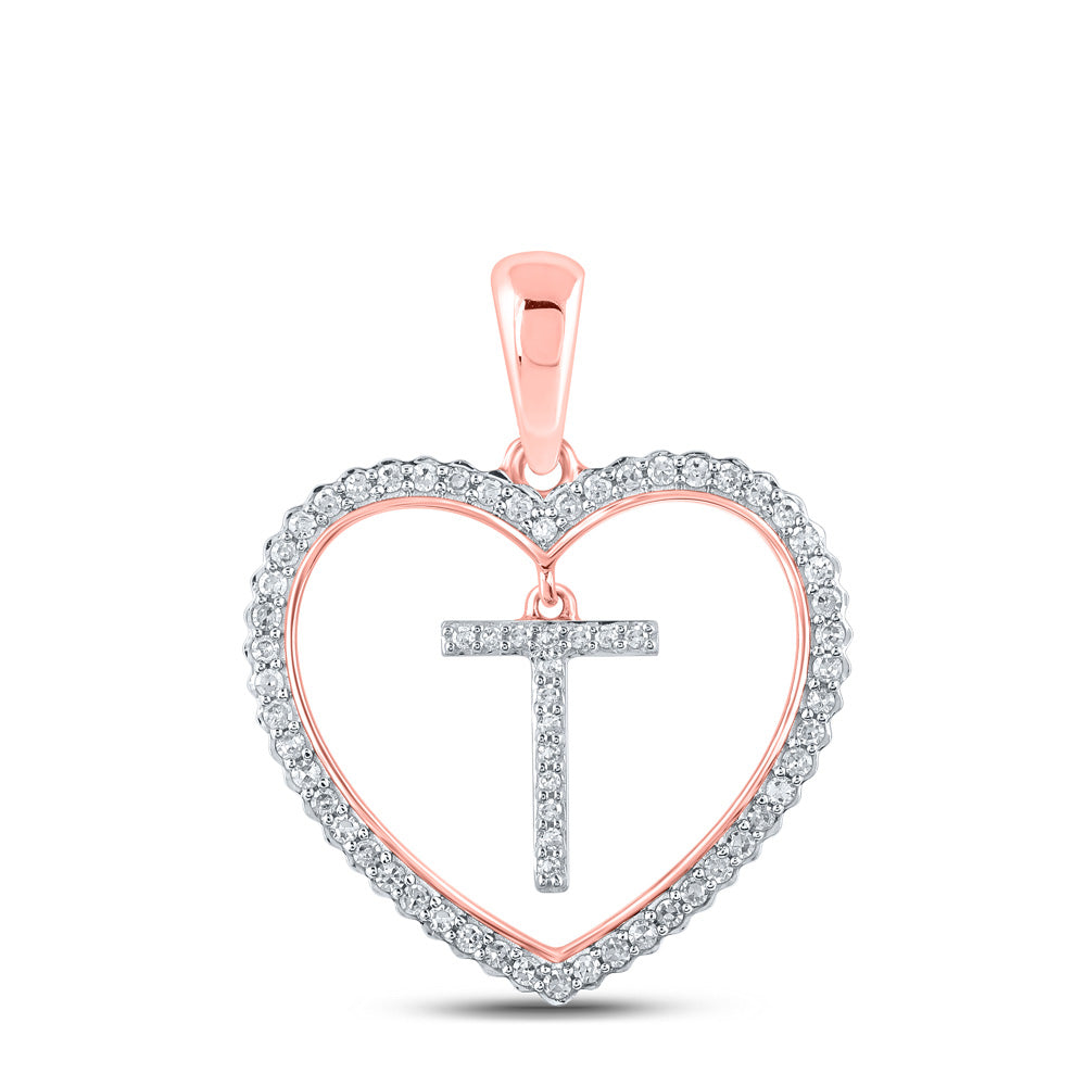 10K Rose Gold Womens Round Diamond Heart Letter Pendant