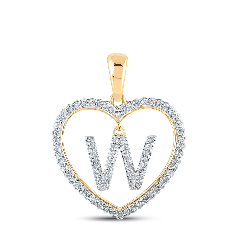 10K Yellow Gold Womens Round Diamond Heart Letter Pendant