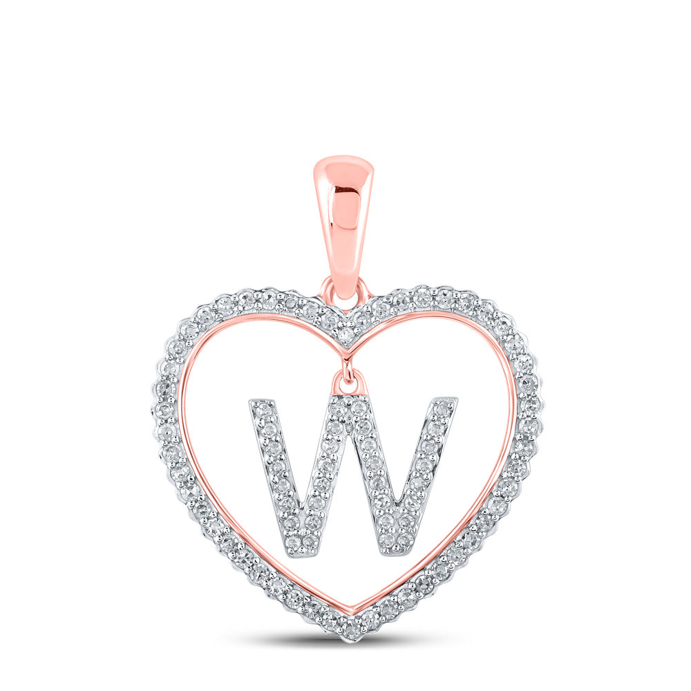 10K Rose Gold Womens Round Diamond Heart Letter Pendant