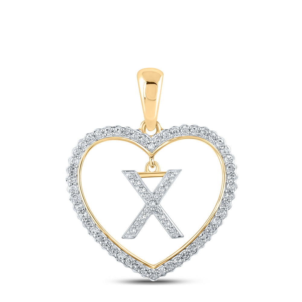 10K Yellow Gold Womens Round Diamond Heart Letter Pendant