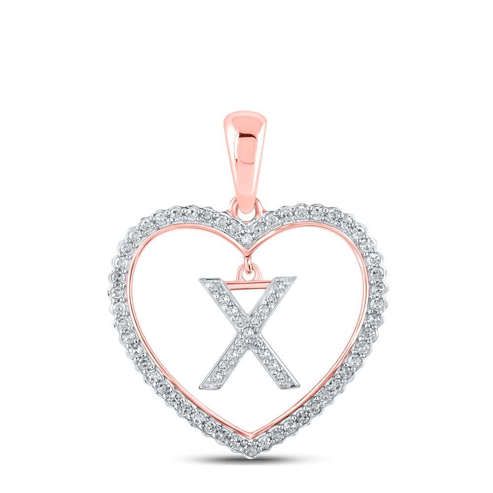 10K Rose Gold Womens Round Diamond Heart Letter Pendant