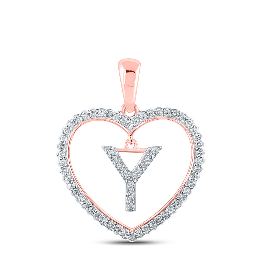 10K Rose Gold Womens Round Diamond Heart Letter Pendant