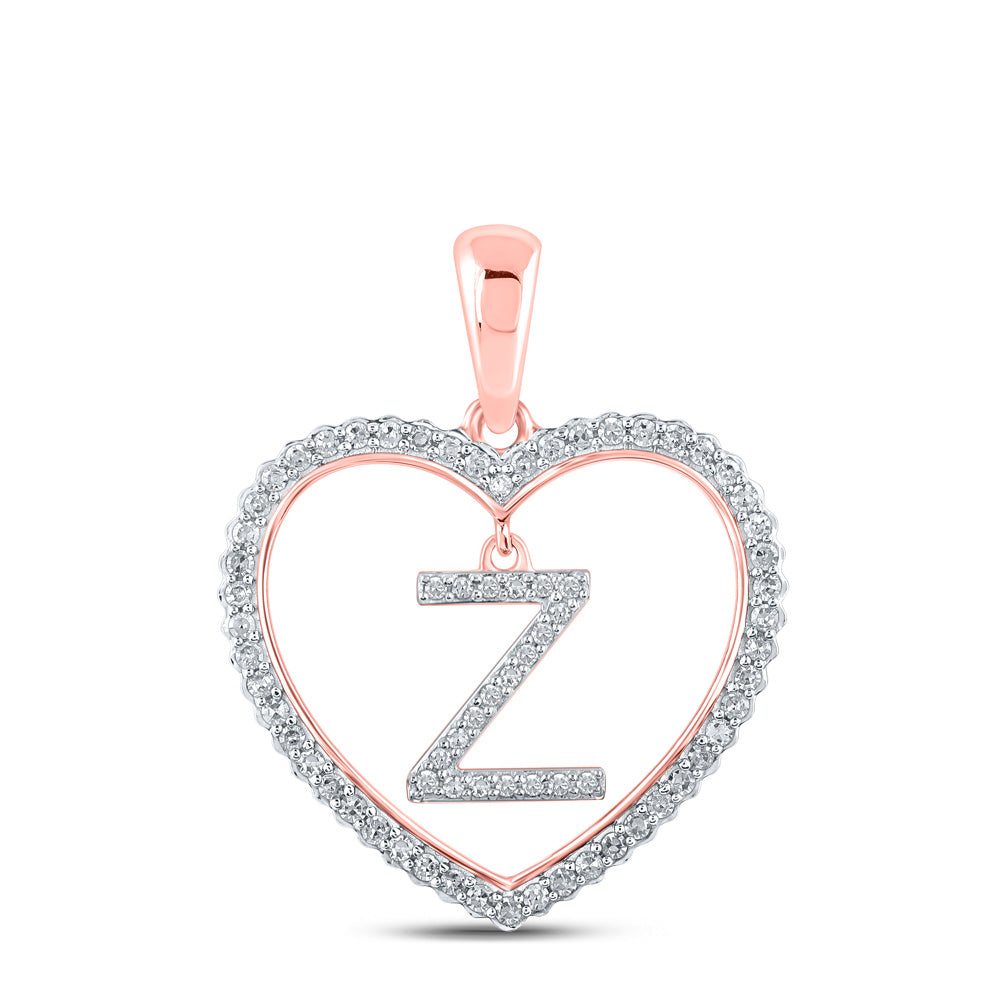 10K Rose Gold Womens Round Diamond Heart Letter Pendant