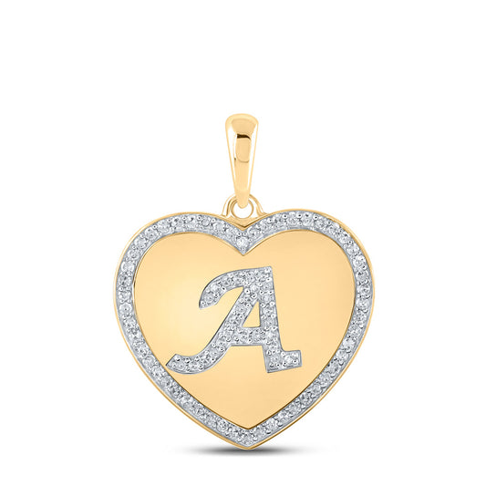 10K Yellow Gold Womens Round Diamond Heart A Heart Pendant 1/4 Cttw
