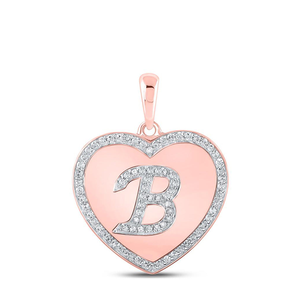 10K Rose Gold Womens Round Diamond Heart Letter Pendant