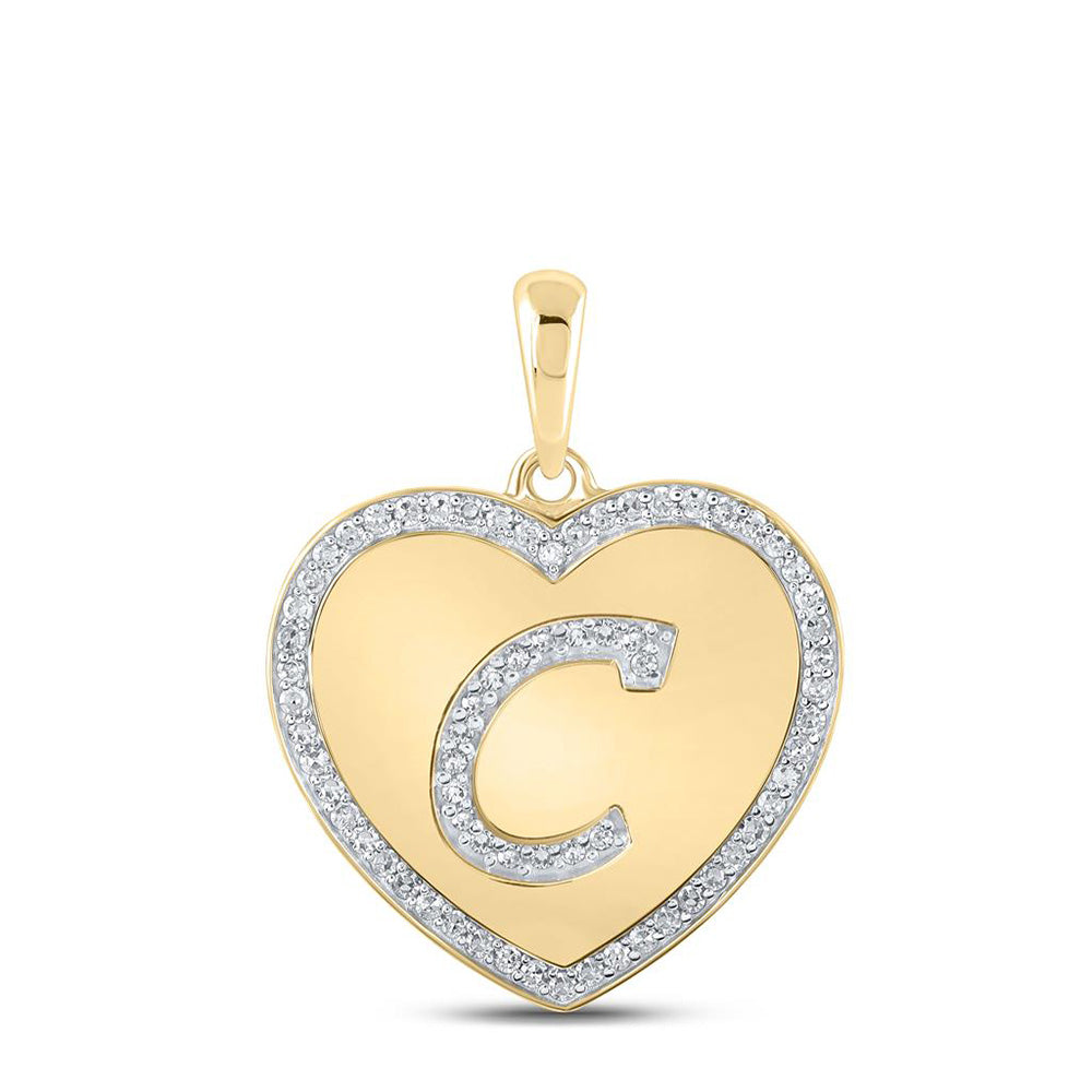 10K Yellow Gold Womens Round Diamond Heart Letter Pendant