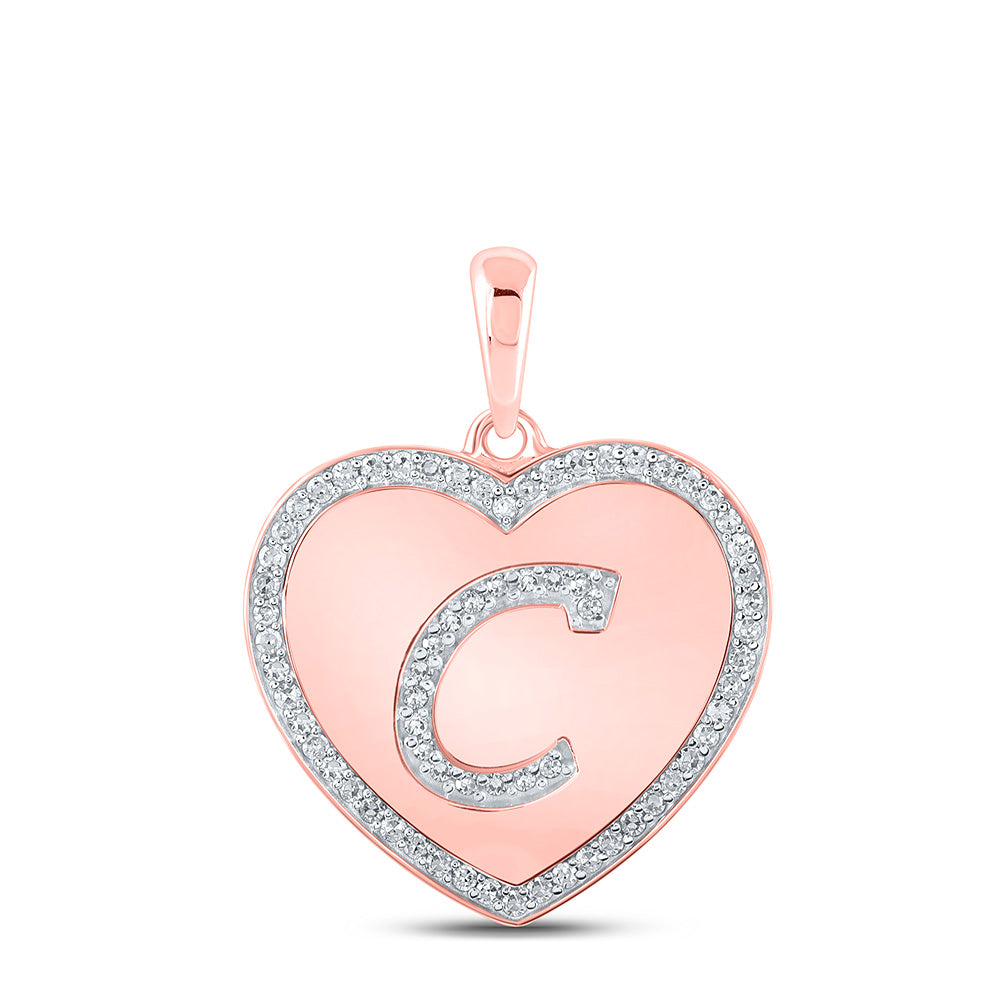10K Rose Gold Womens Round Diamond Heart Letter Pendant