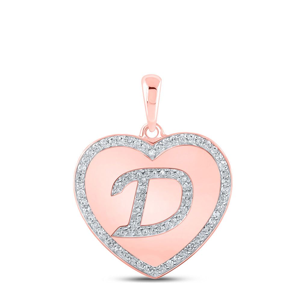 10K Rose Gold Womens Round Diamond Heart Letter Pendant