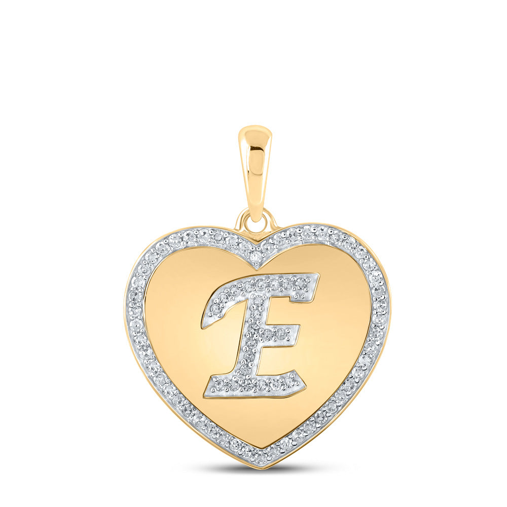 10K Yellow Gold Womens Round Diamond Heart Letter Pendant