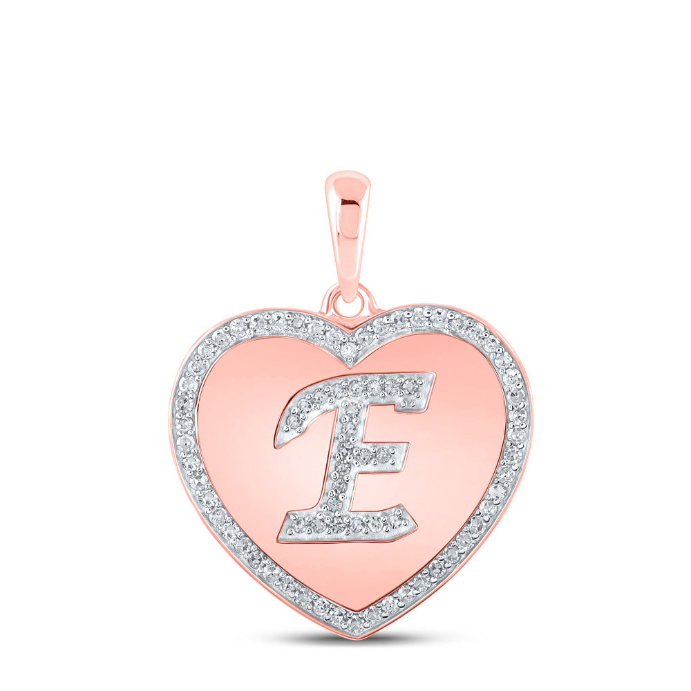 10K Rose Gold Womens Round Diamond Heart Letter Pendant