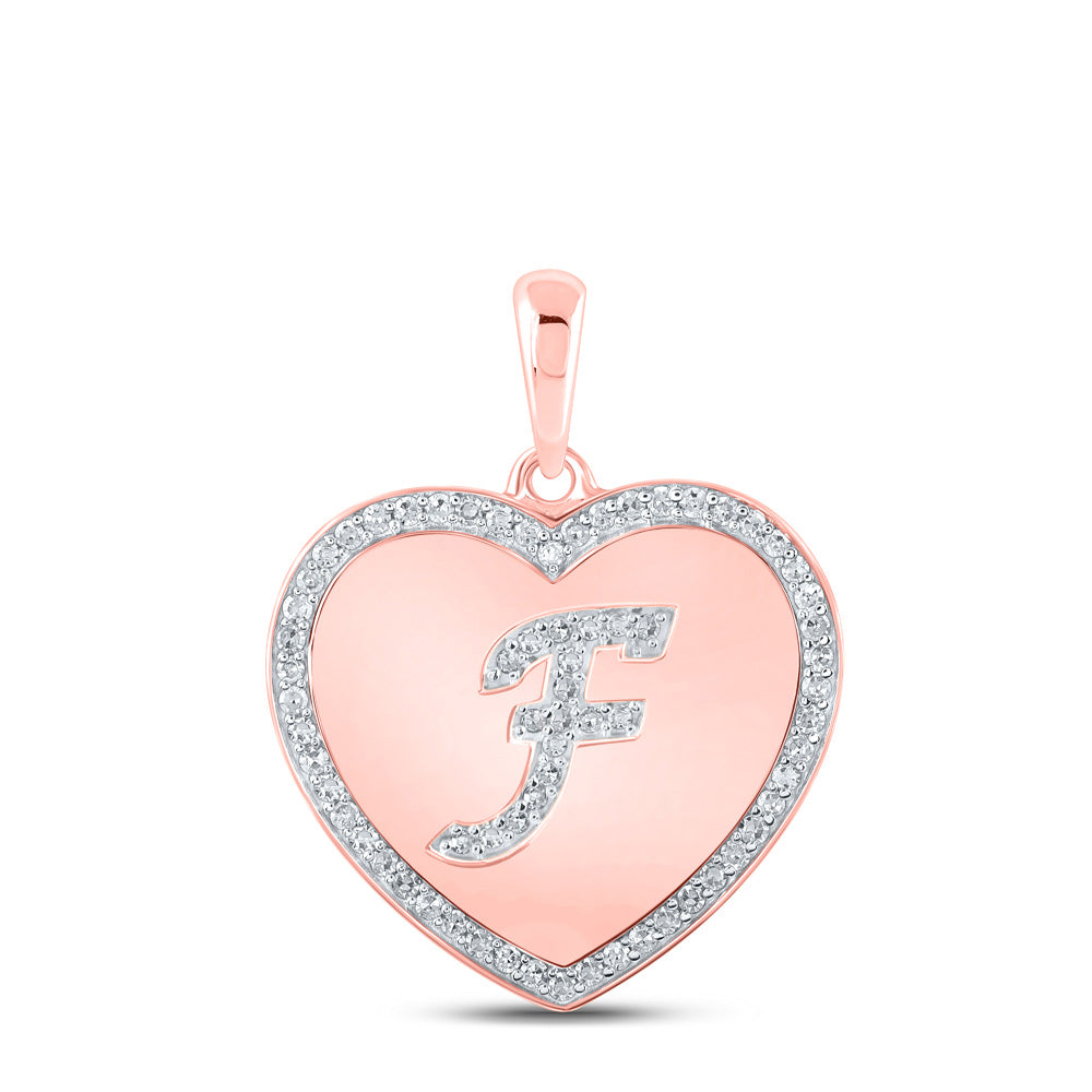 10K Rose Gold Womens Round Diamond Heart Letter Pendant