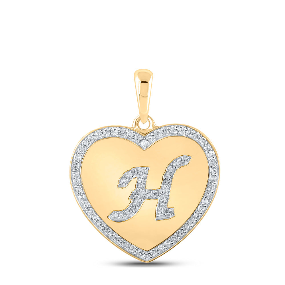 10K Yellow Gold Womens Round Diamond Heart Letter Pendant