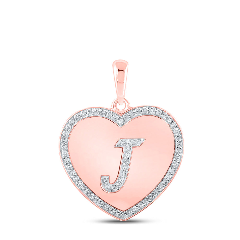 10K Rose Gold Womens Round Diamond Heart Letter Pendant