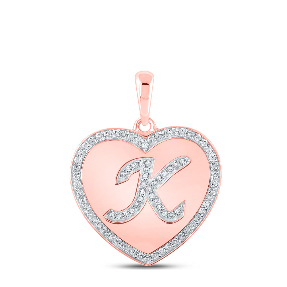 10K Rose Gold Womens Round Diamond Heart Letter Pendant