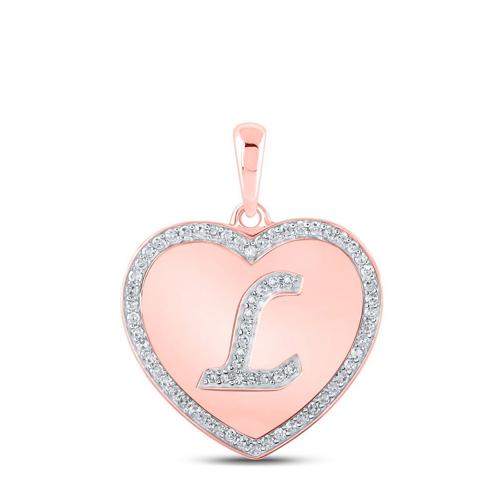 10K Rose Gold Womens Round Diamond Heart Letter Pendant