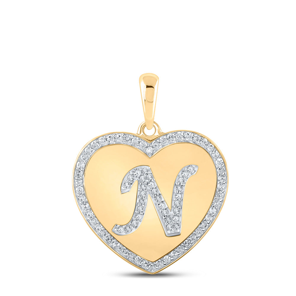 10K Yellow Gold Womens Round Diamond Heart Letter Pendant