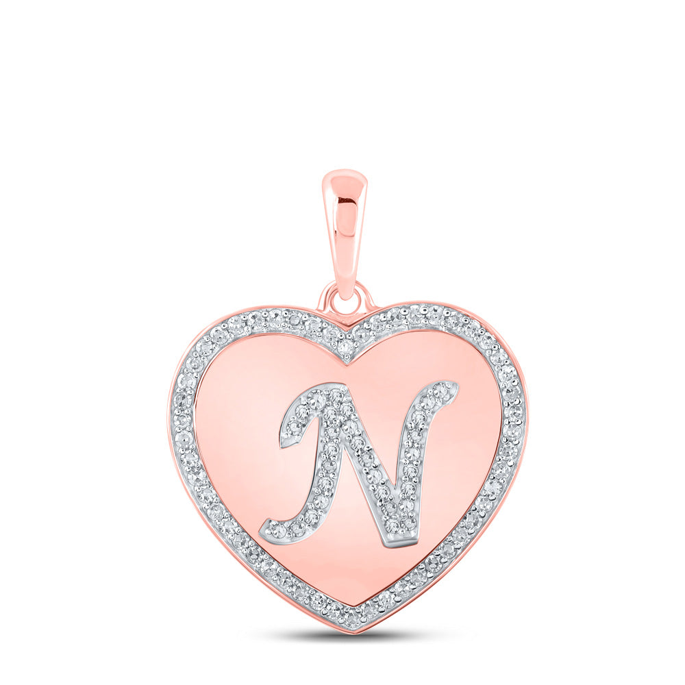 10K Rose Gold Womens Round Diamond Heart Letter Pendant