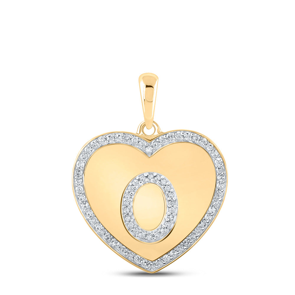 10K Yellow Gold Womens Round Diamond Heart Letter Pendant