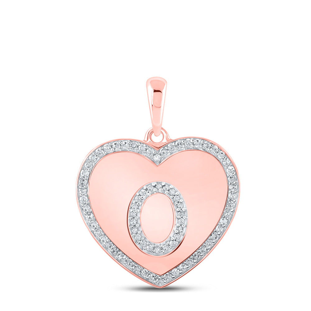 10K Rose Gold Womens Round Diamond Heart Letter Pendant