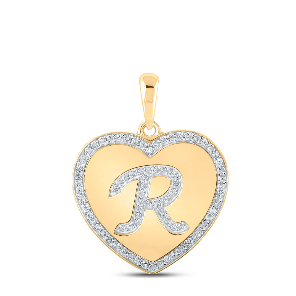 10K Yellow Gold Womens Round Diamond Heart Letter Pendant