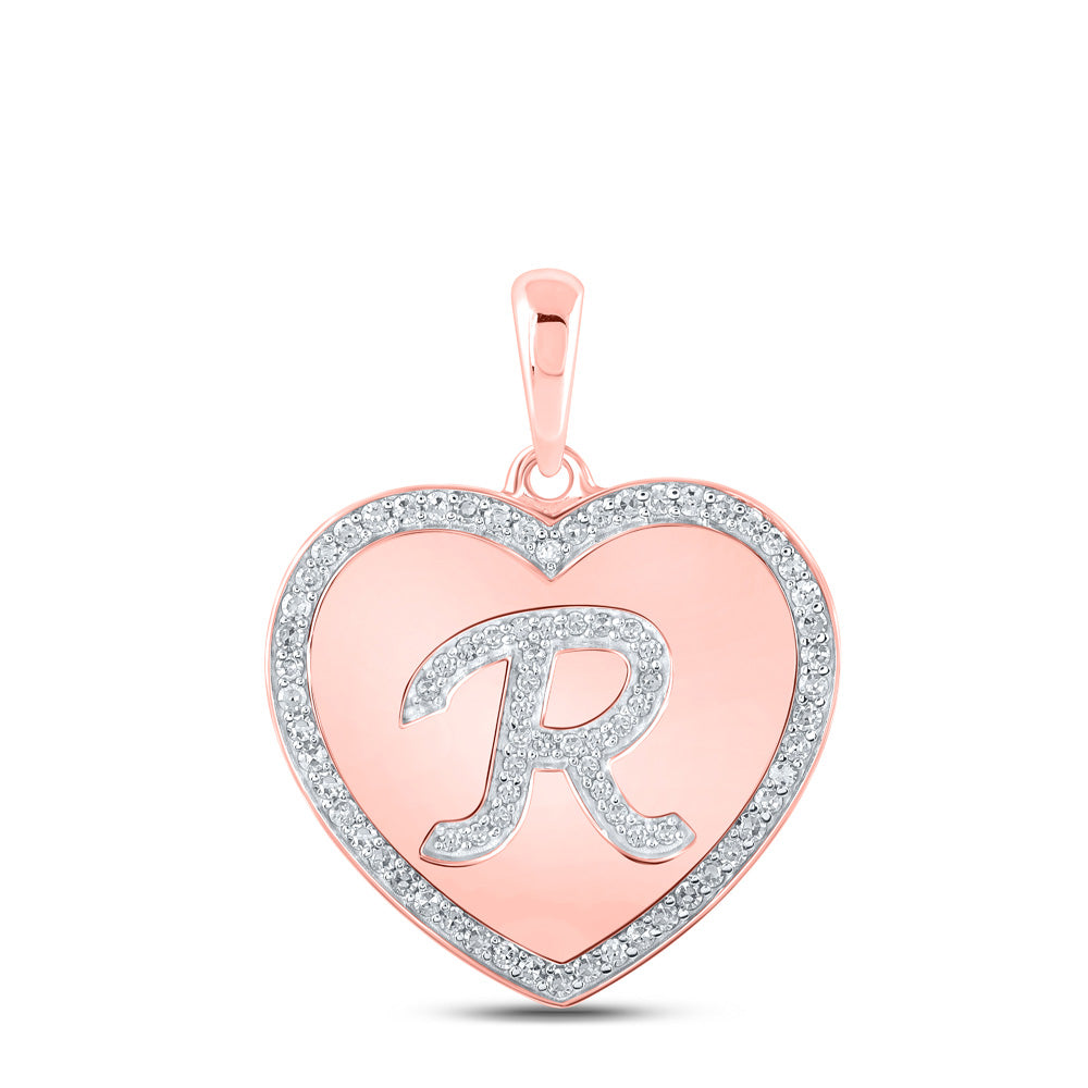 10K Rose Gold Womens Round Diamond Heart Letter Pendant